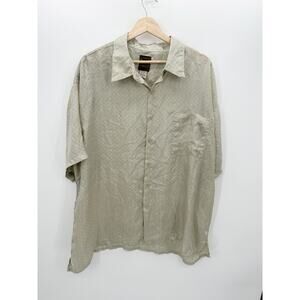 Bruno B Men Green Cream Printed Button Down Silk Shirt Size 2X Made in Italy